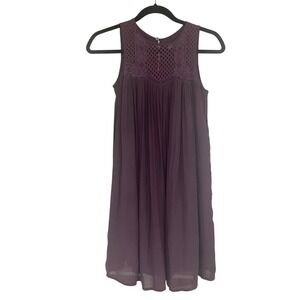 LOFT Dress Sleeveless Lined Crochet Top Round Neck‎ Summer Boho Dress Purple XXS